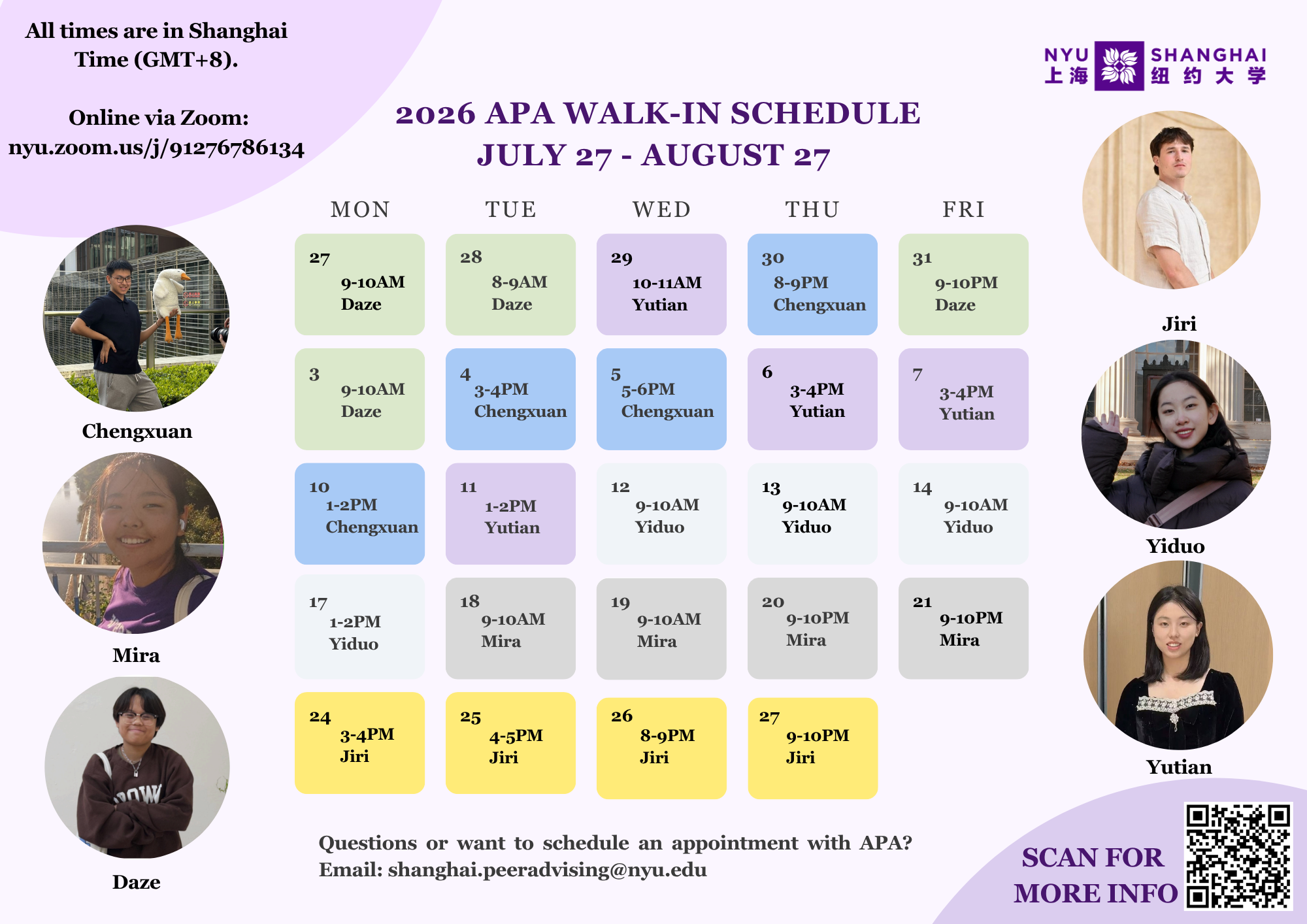 walk-in schedule