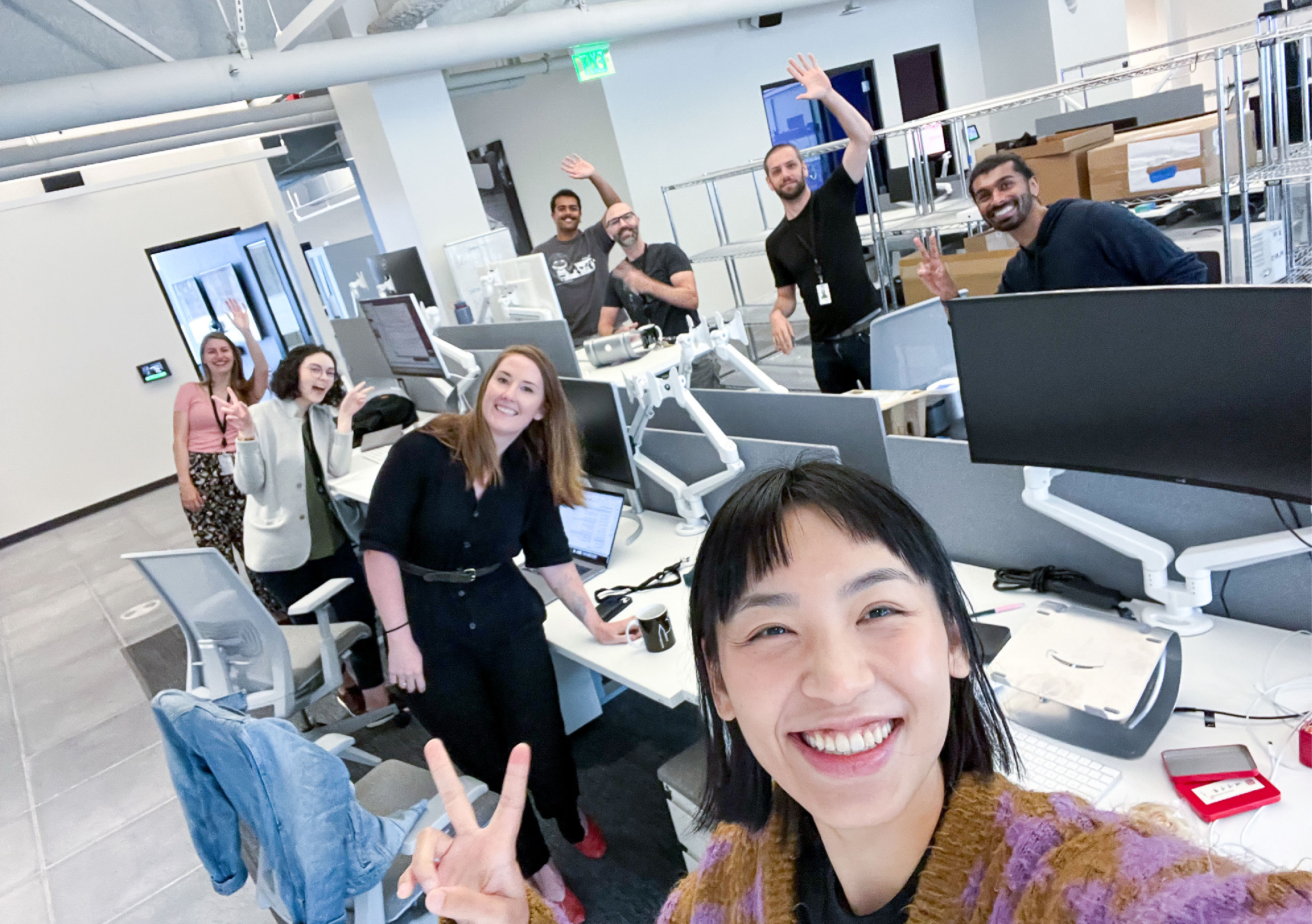 Bin Xue ’19 with her colleagues at Sonos