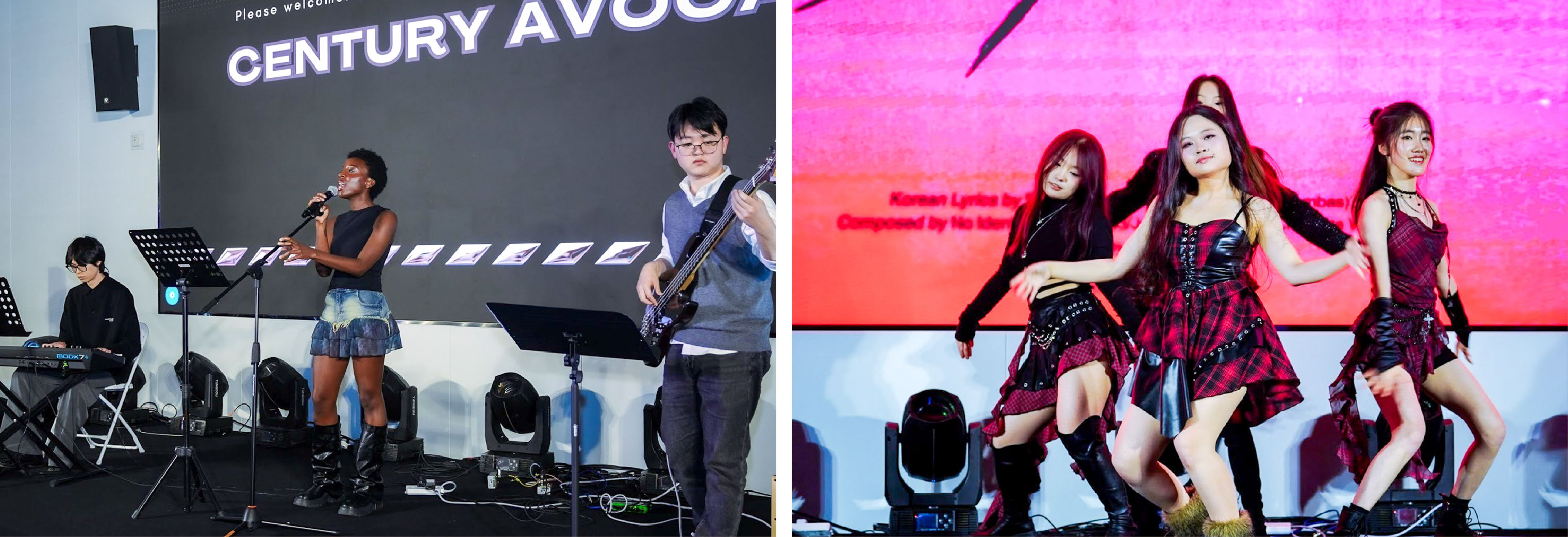 Left: Student band Century Avocado. Right: SOS Dance Crew 