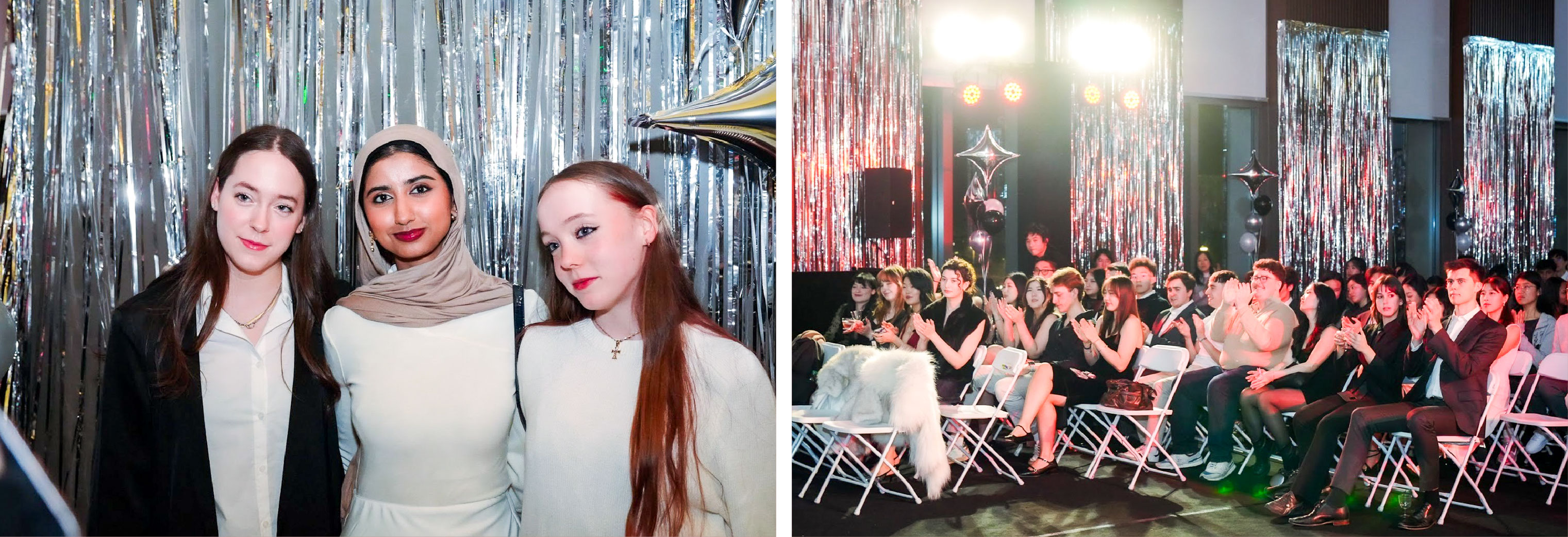 Left: XXXX, XX, and XXX Right: Seniors applaud as they take in performances 