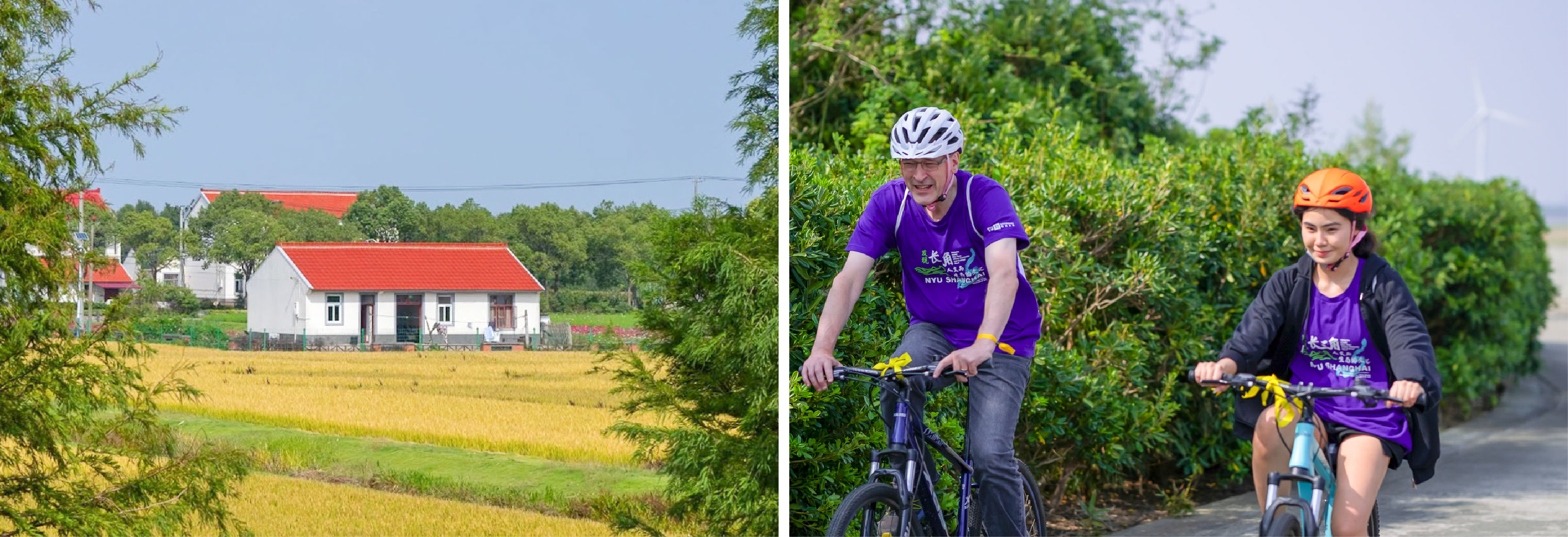 David Atwill bikes alongside a student