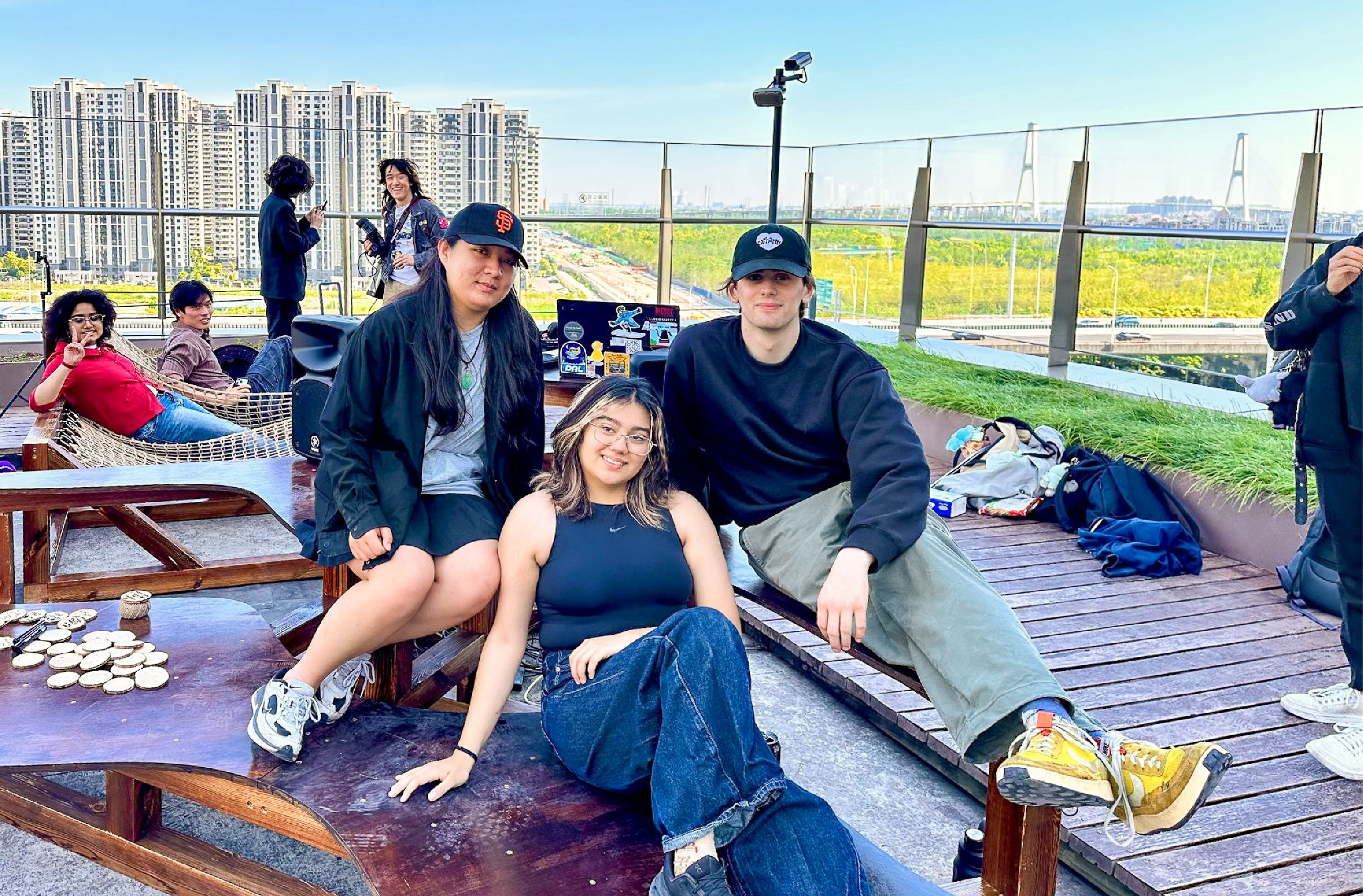 From left to right: Melissa Ching, Emma DeLeon, and Henry Frazier with their design “Rice”