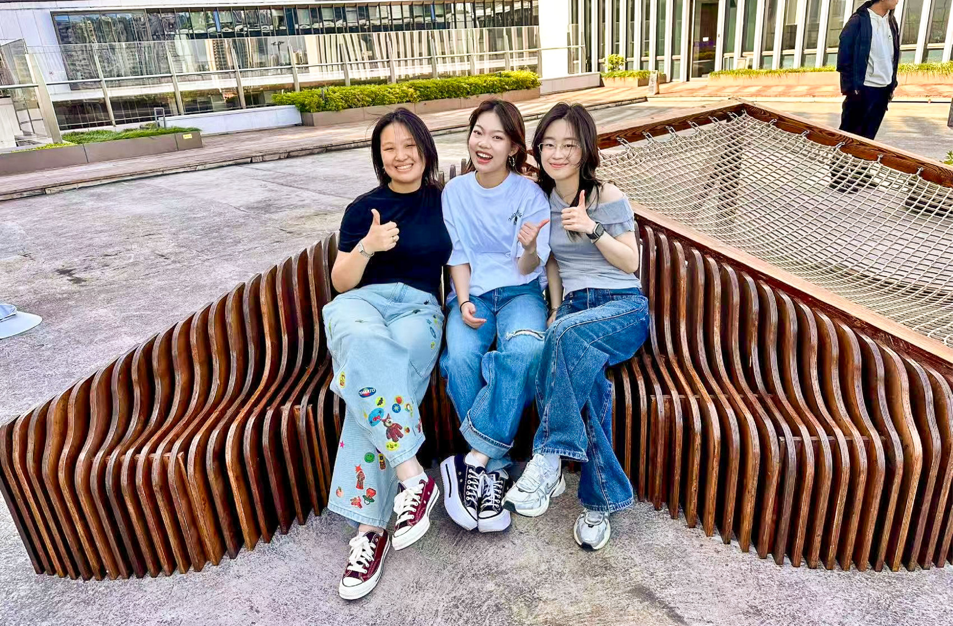 From left to right: Aimée Tang, Jing Ran, Xin Bei with their design “Mellow Flow”