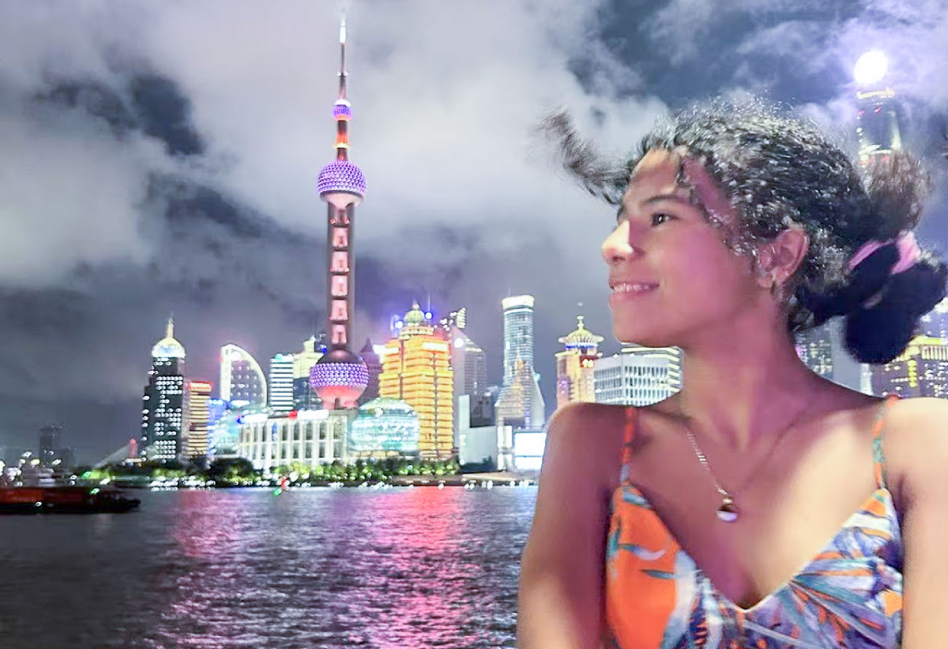 student standing near the Bund in Shanghai