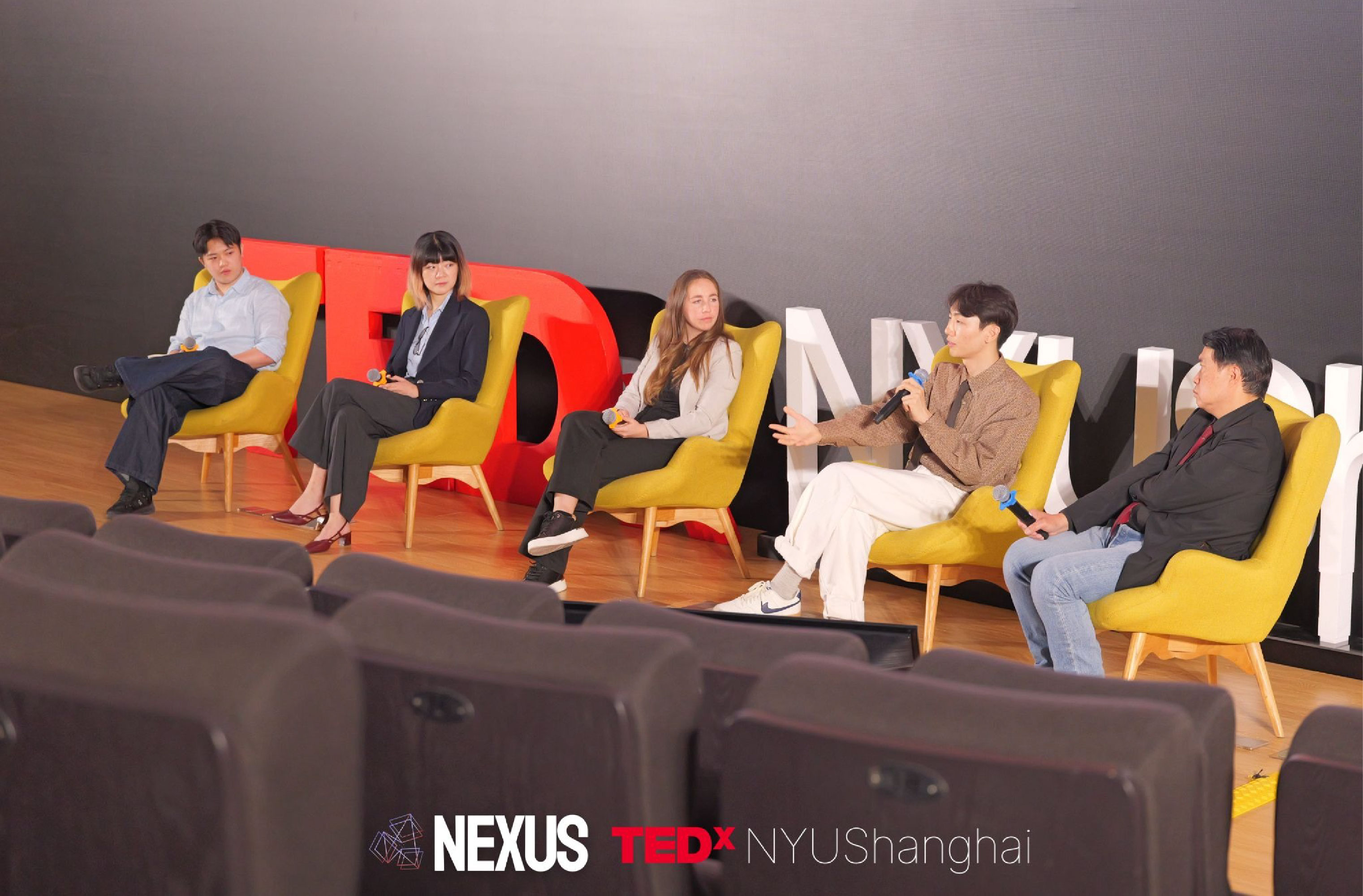 Left to right: Jaymos Wang 28' and panelists Amanda Zhuang Liu, Giulia Baldi, Martin Su, and Allen Wan