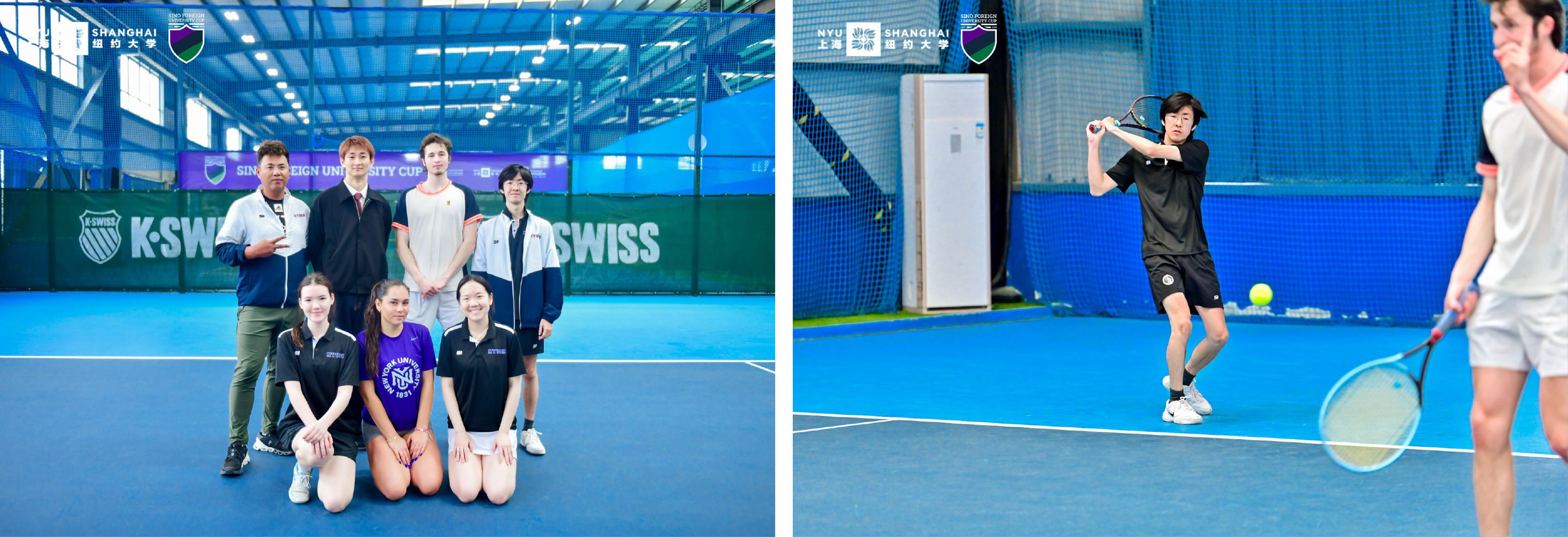 Left: Tennis team group photo. Right: David Zhao ’26 and Jiri Kozma ’28. 