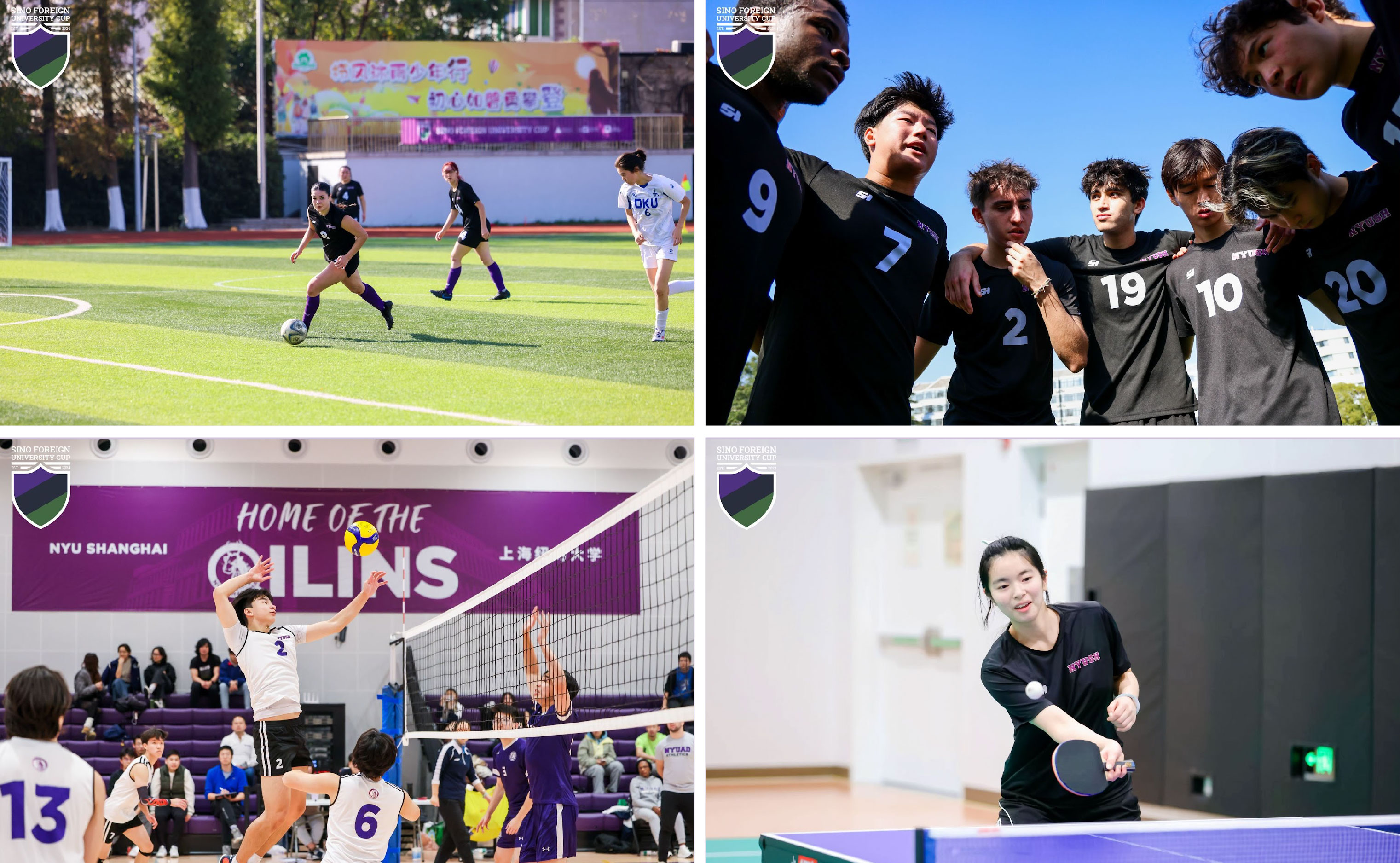 a collage of student athletes playing in SFUC