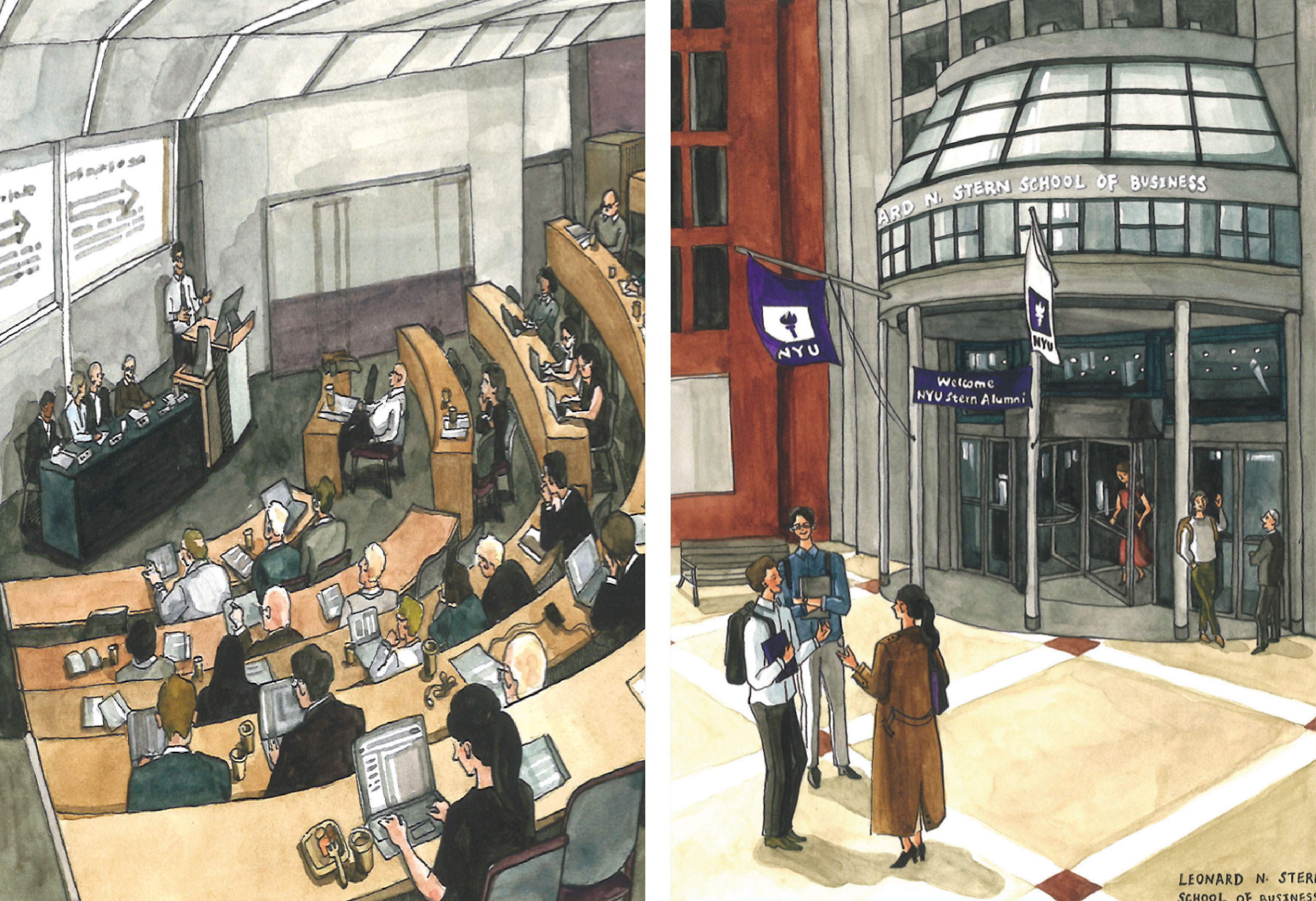 Left: Stern VRI Conference, April 2025. Right: Leonard N. Stern School of Business exterior.