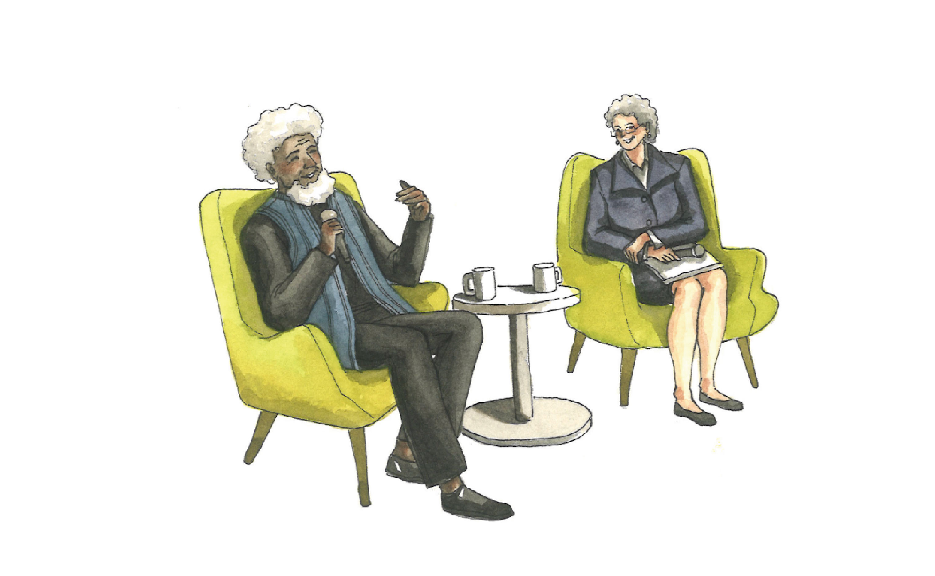 Left: 1986 Nobel Laureate in Literature Wole Soyinka in conversation with former NYU Shanghai provost Joanna Waley-Cohen in December, 2023.