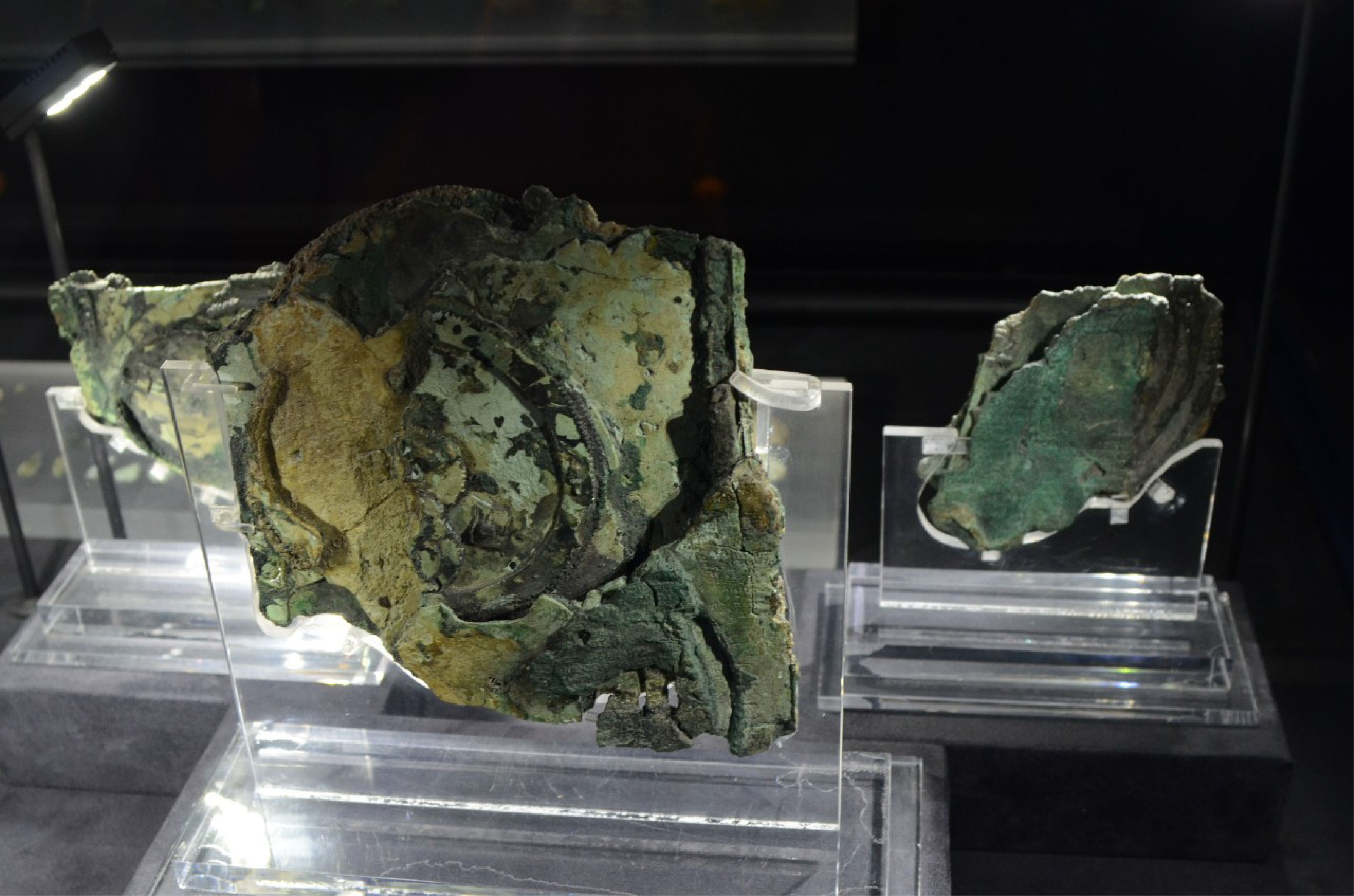 Remnants of the Antikythera mechanism, displayed in the National Archaeological Museum in Athens, Greece. Peulle, via Wikimedia Commons