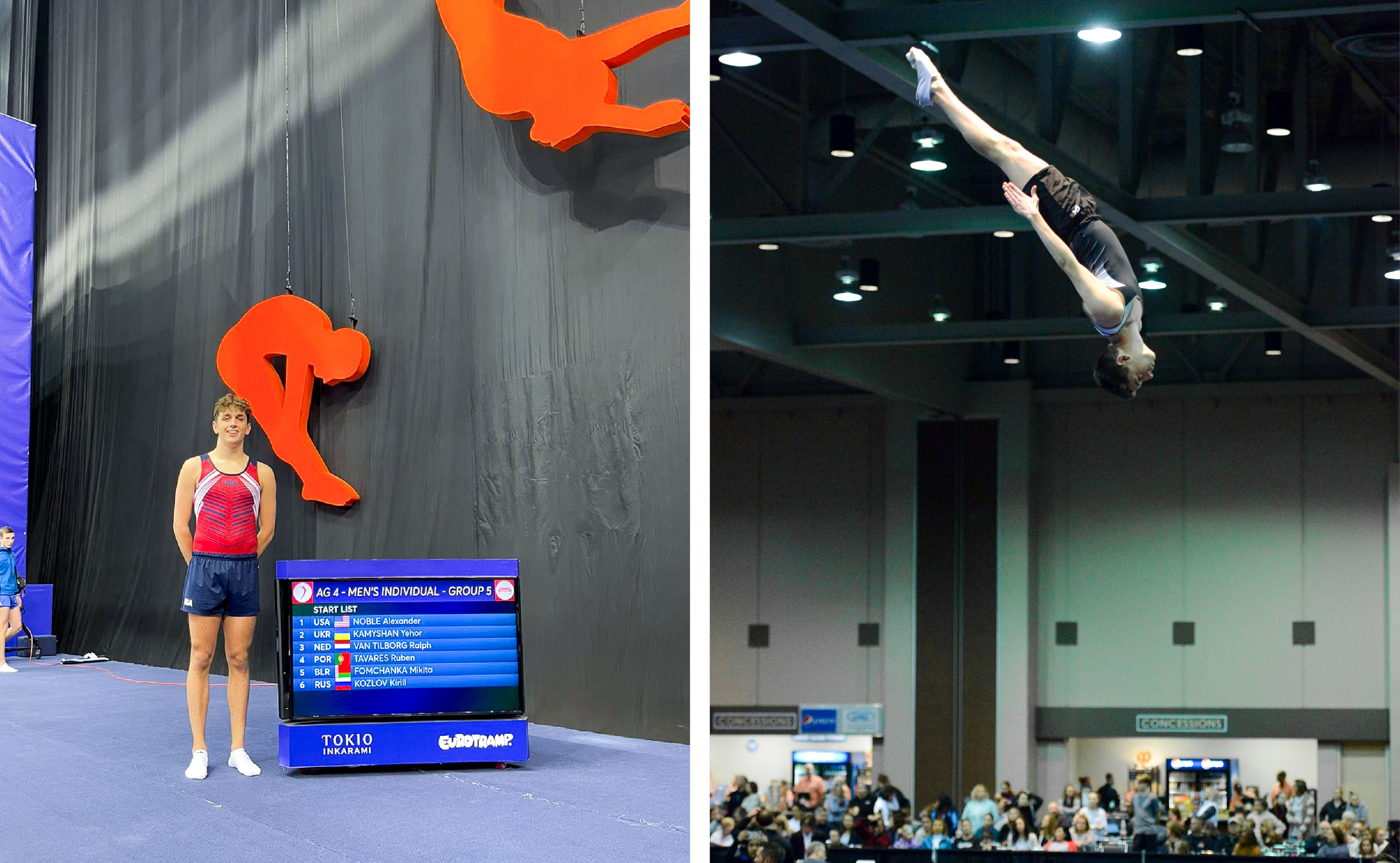 Left: Representing the US at the World Age Group Competitions inBaku, Azerbaijan in 2021  Right:  National competition in 2019 in Indiana