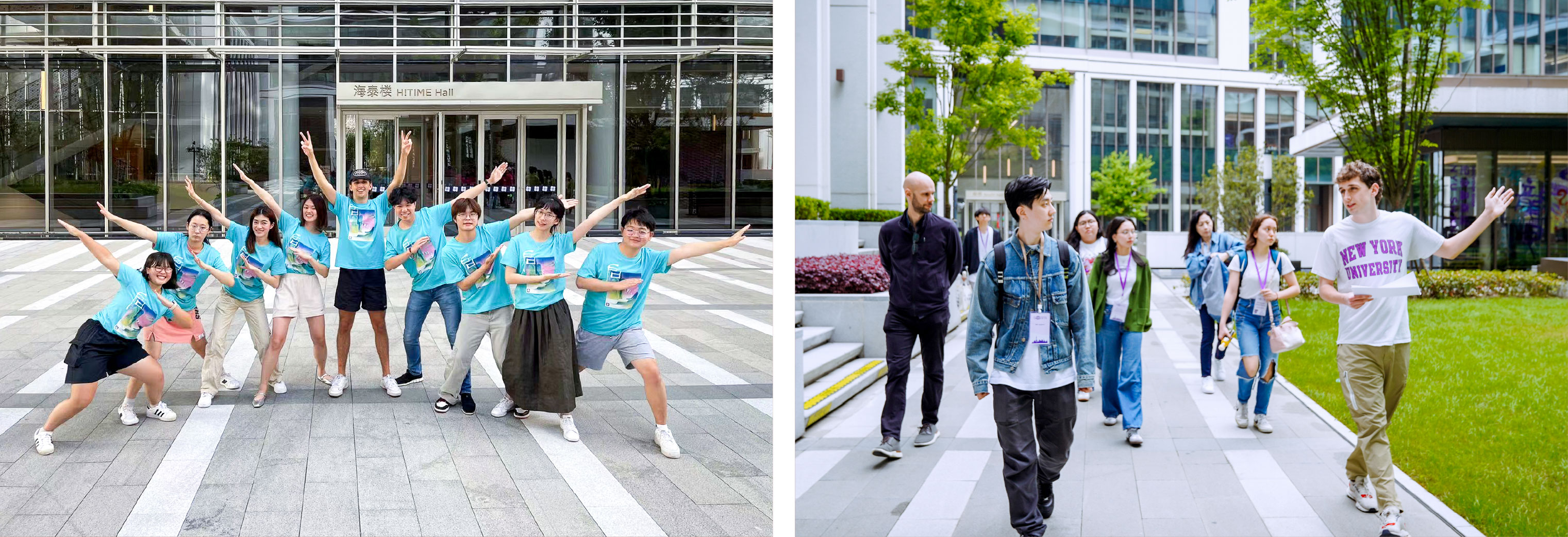 Left:  Orientation Week Fall 2023 working as an orientation ambassador Right: AJ giving tour as an International Admissions Ambassador 