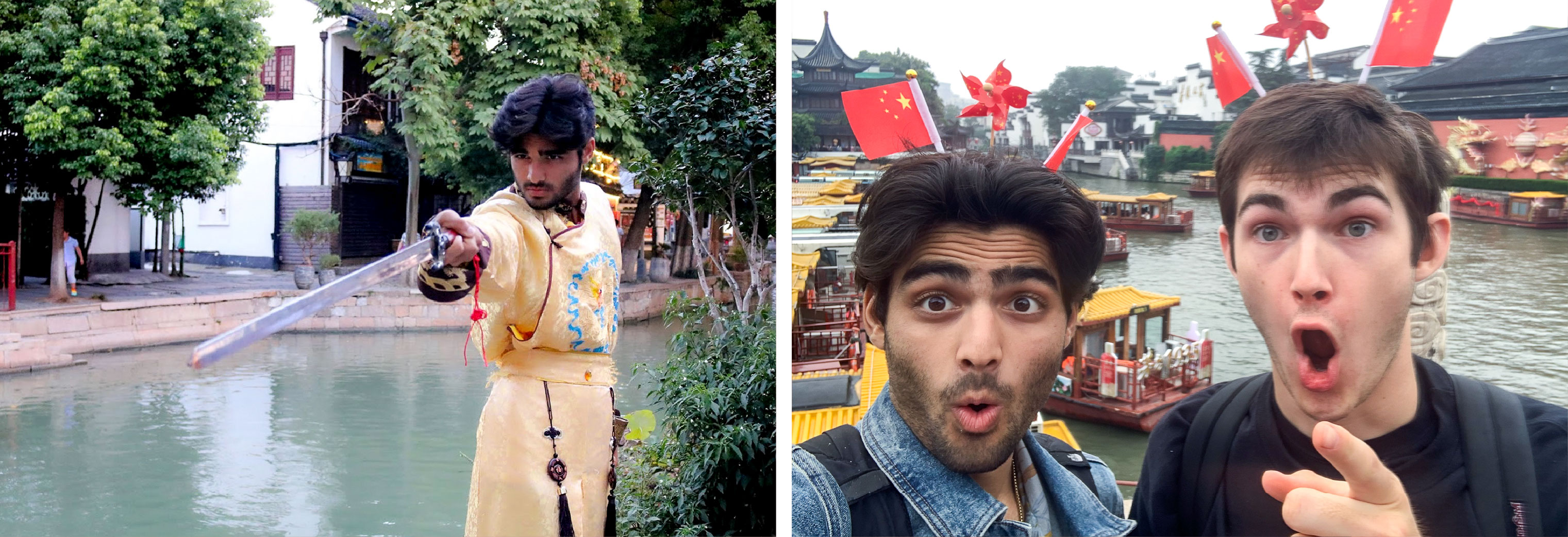 Left: A day in the life of a Han dynasty warrior. Right: Spring Festival trip to Nanjing with roommate Theodore Tolan  