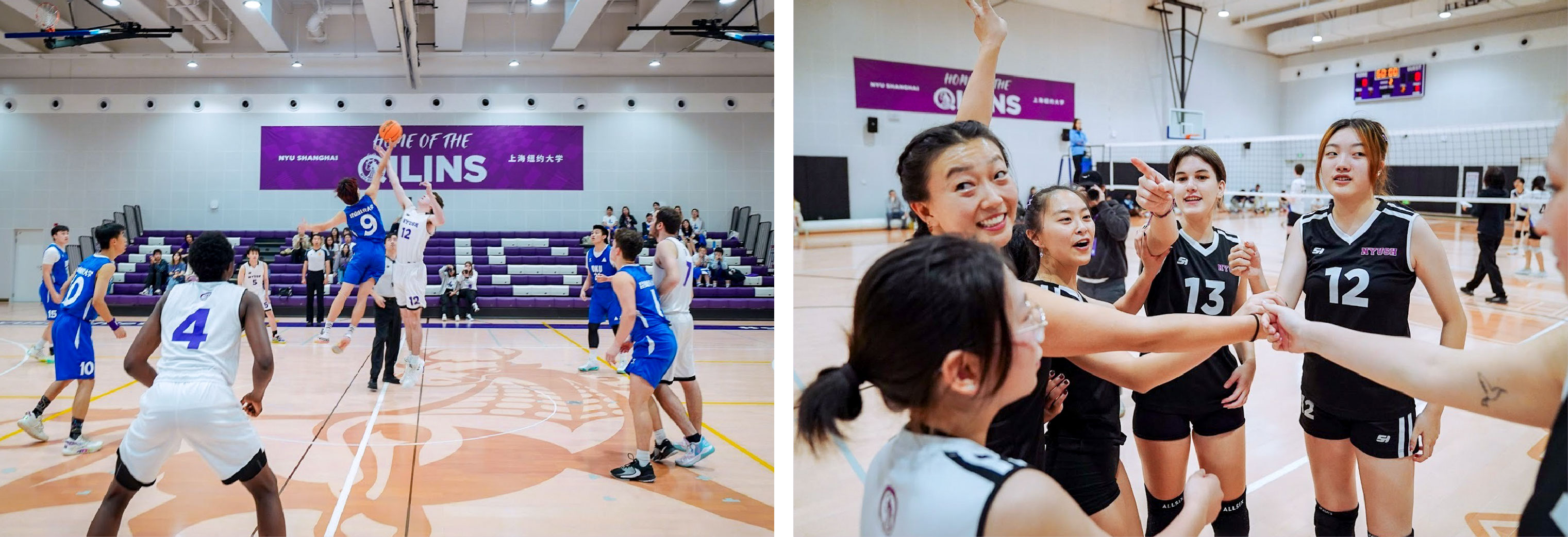 Left: men’s basketball team. Right: women’s volleyball team