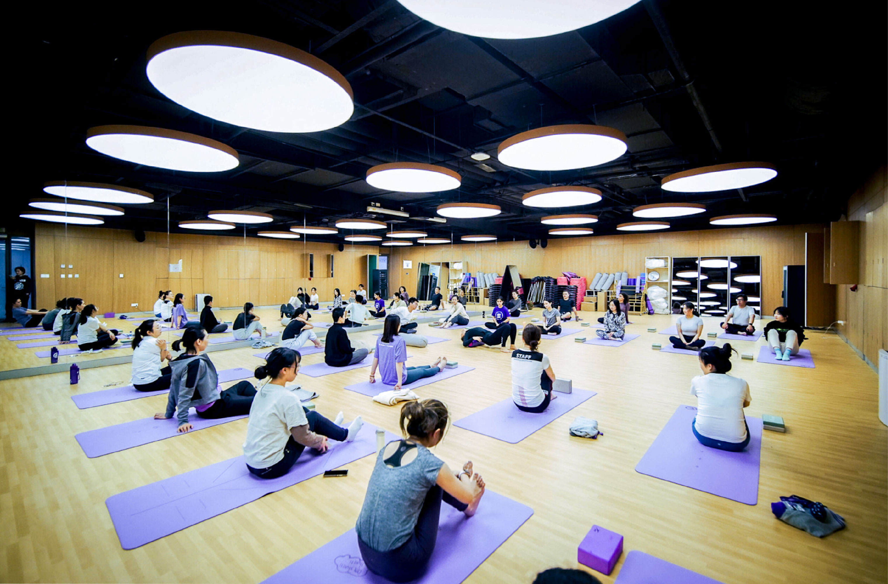 Yoga session in the group exercise studio