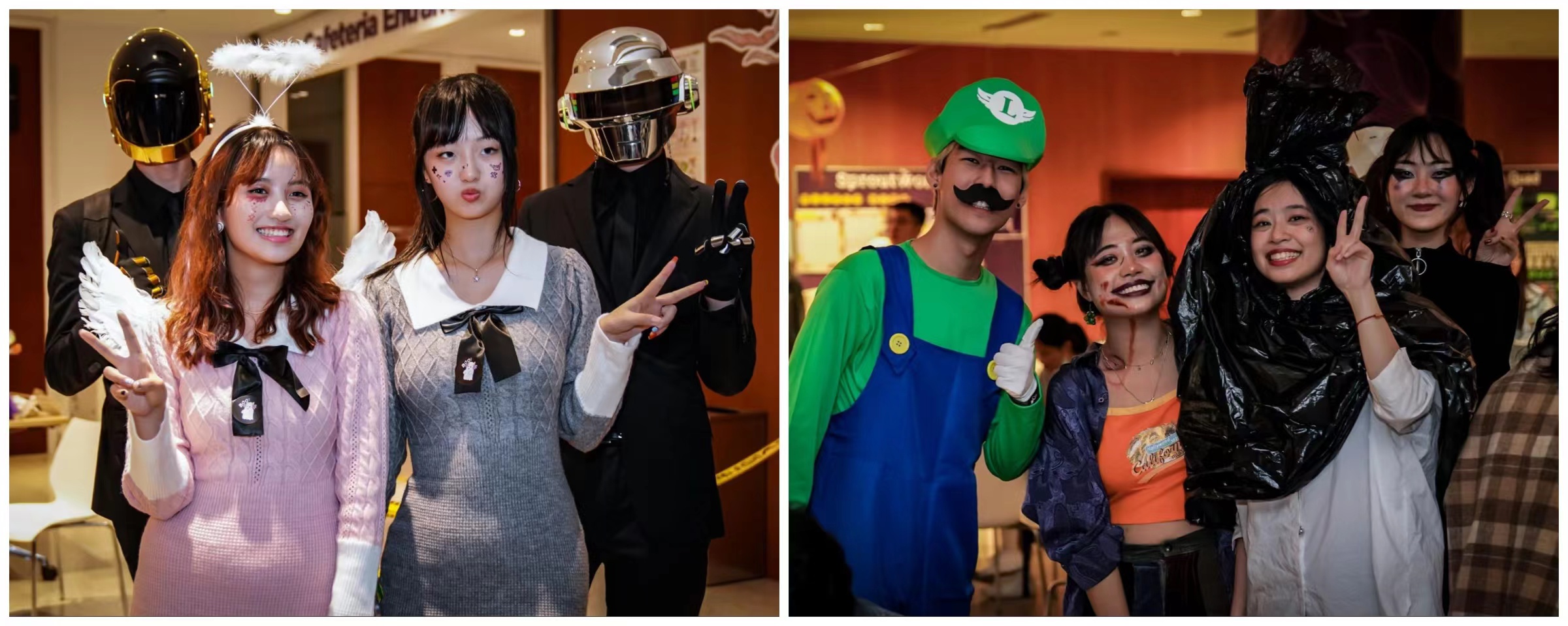 Students dressed in Halloween costumes