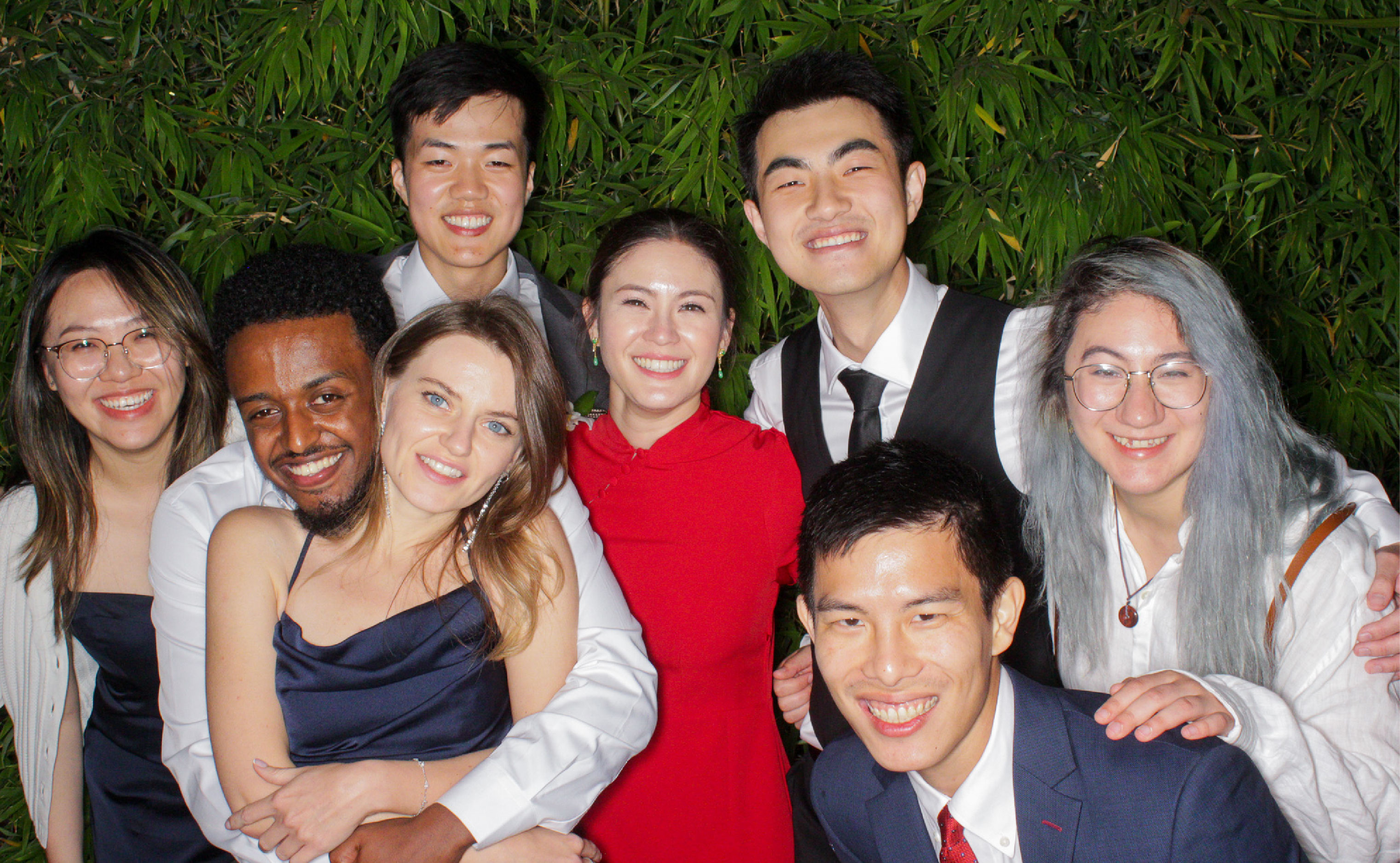 A group photo of Sabrina and ZJ with their NYU Shanghai friends on their wedding day