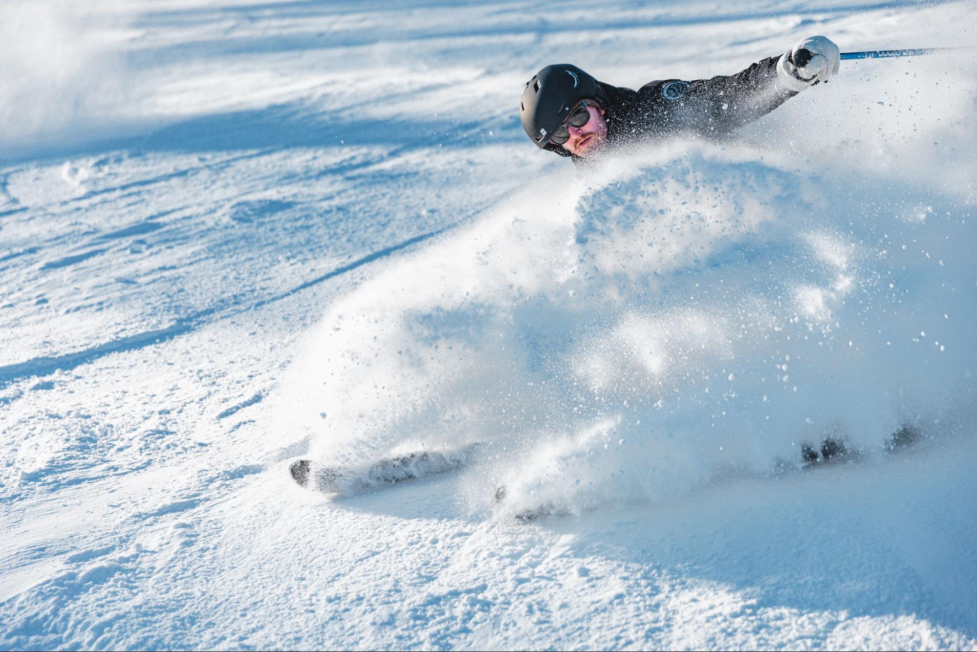 James skiing in powder snow in Changbaishan