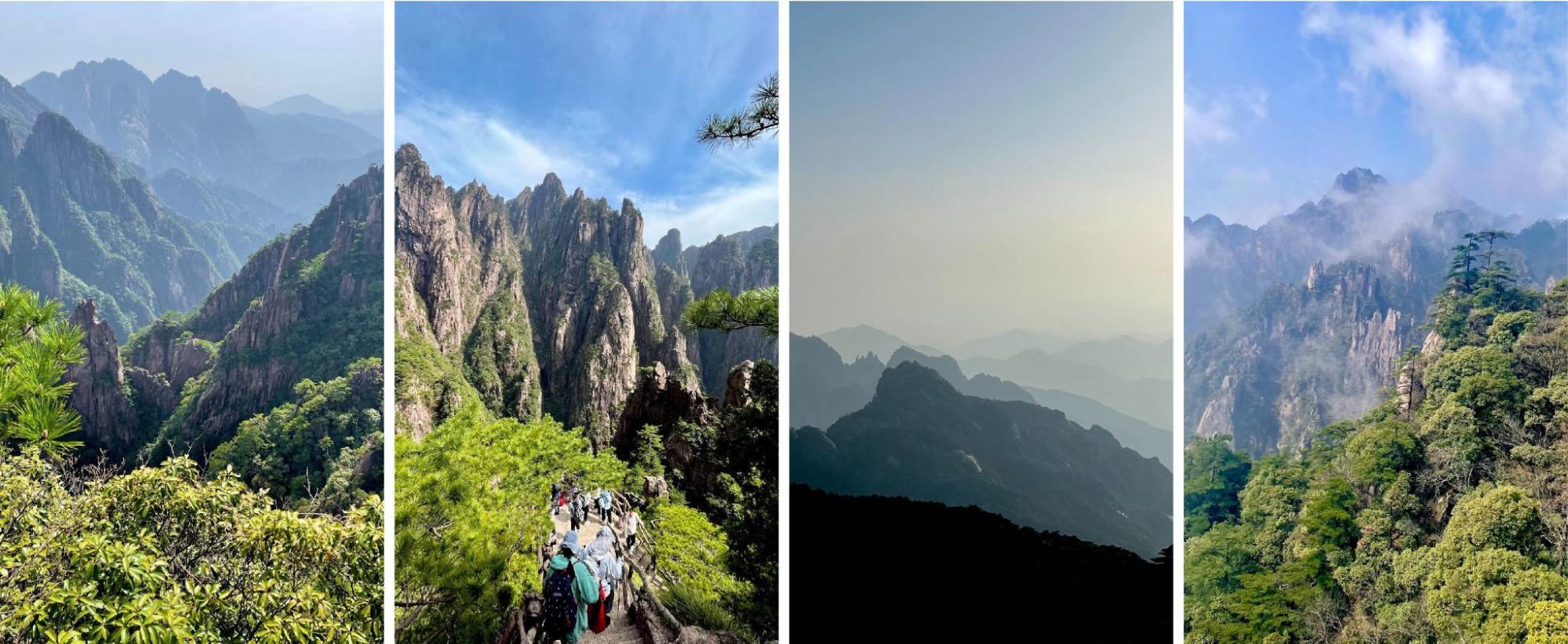 A collage of the mountain ranges at different times of the day.