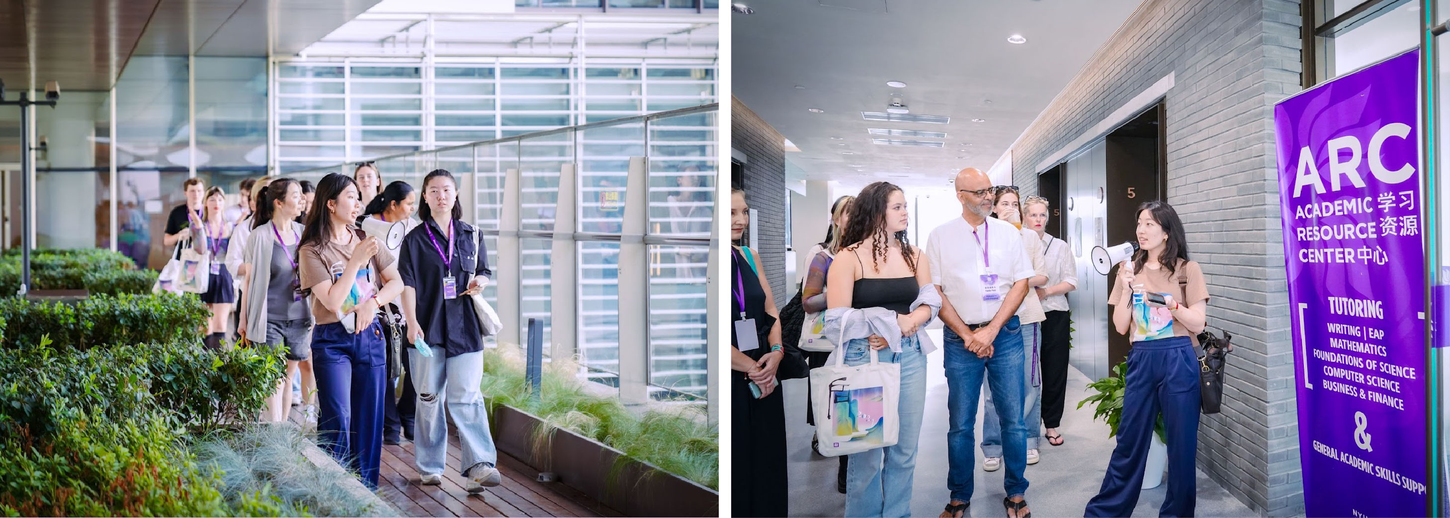 An OA leads students and families on a campus tour