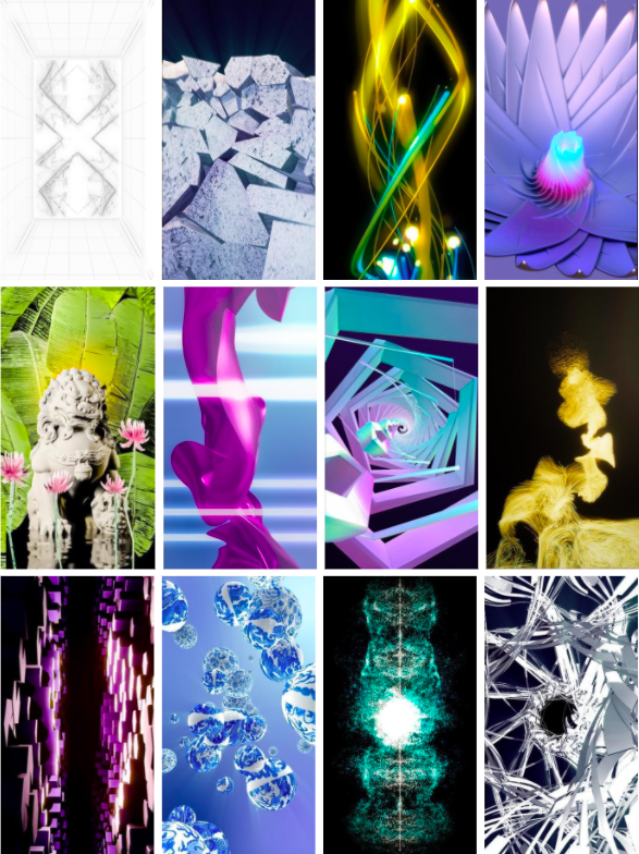 Screenshot of students’ animations, inspired by geometrical patterns, traditional Chinese art, architecture, and fractals.