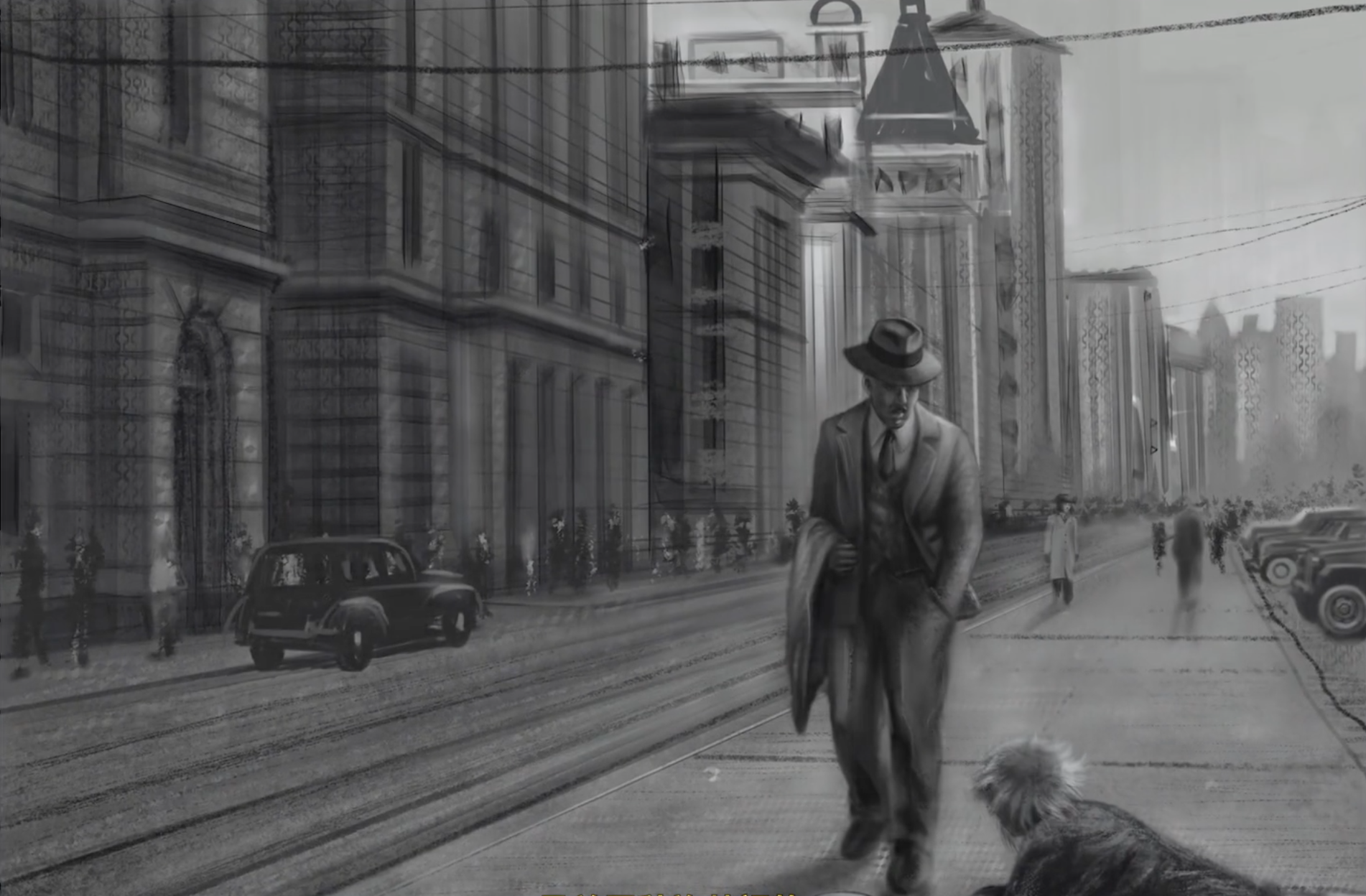 Illustration of Langston Hughes walking past a beggar on the Shanghai Bund