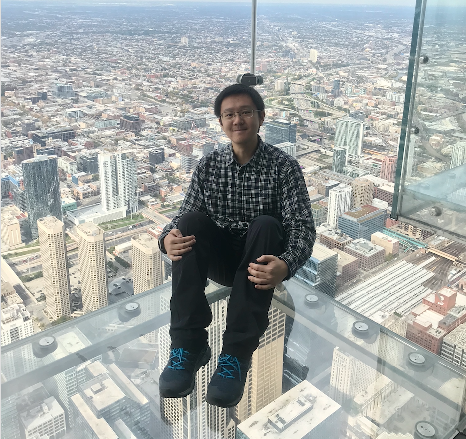 Sitting in glass-bottomed skyscraper observatory