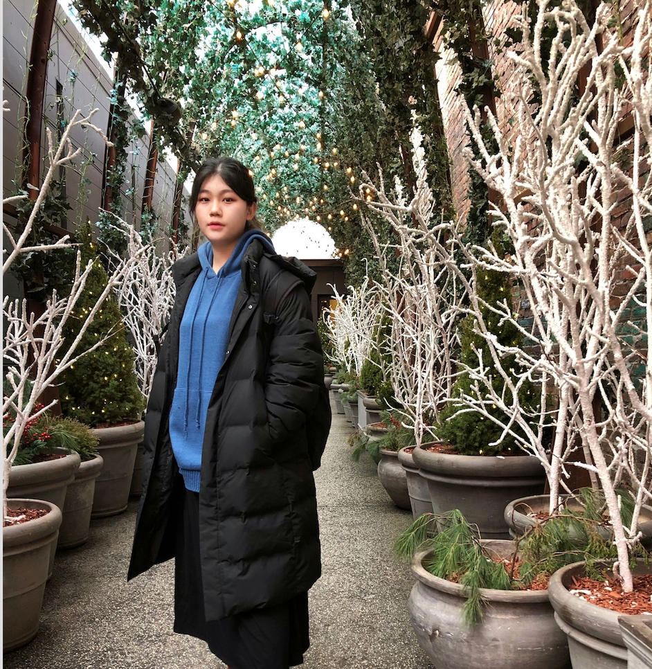 In Allee of artificial ivy and winter branches