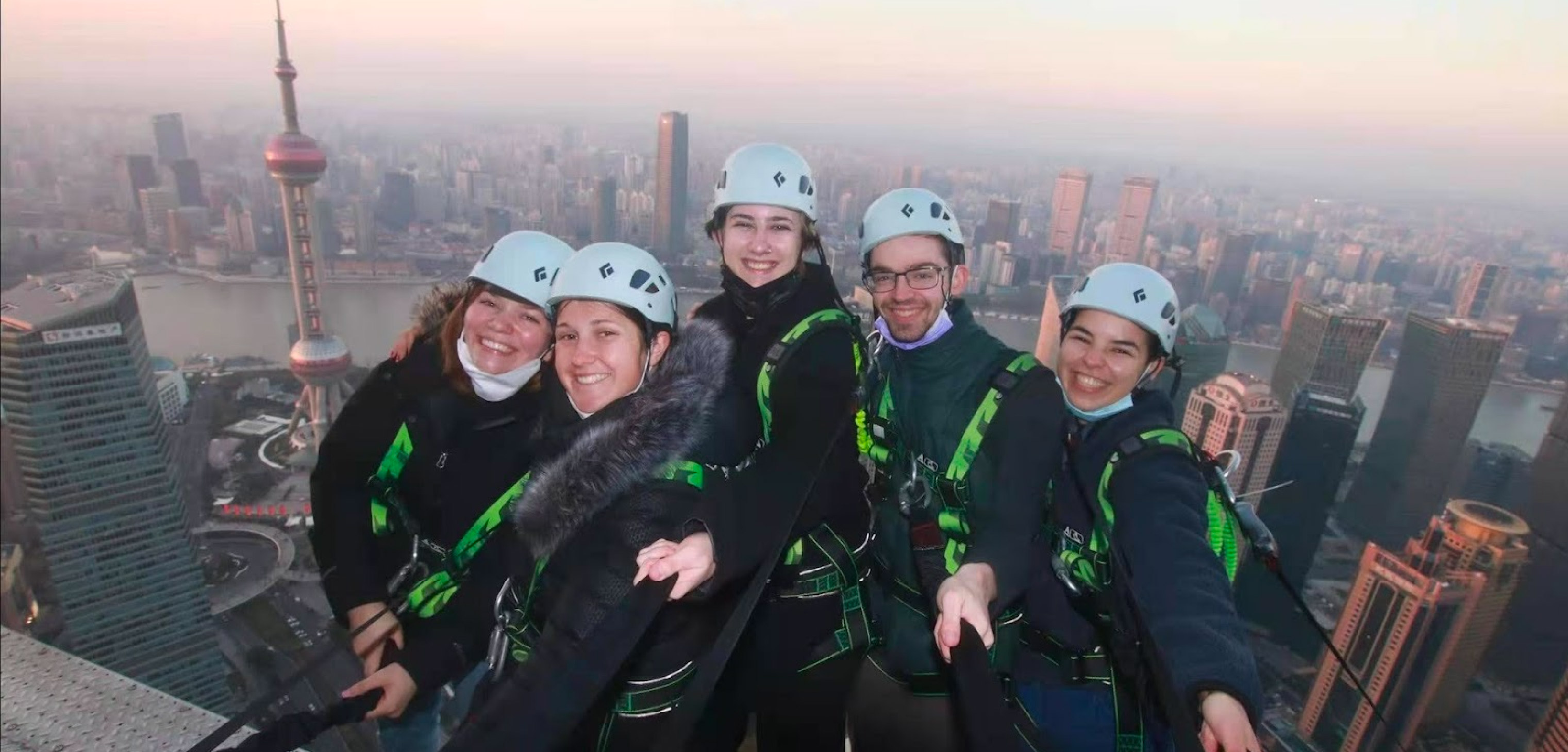 Carter with friends atop the Jinmao tower 