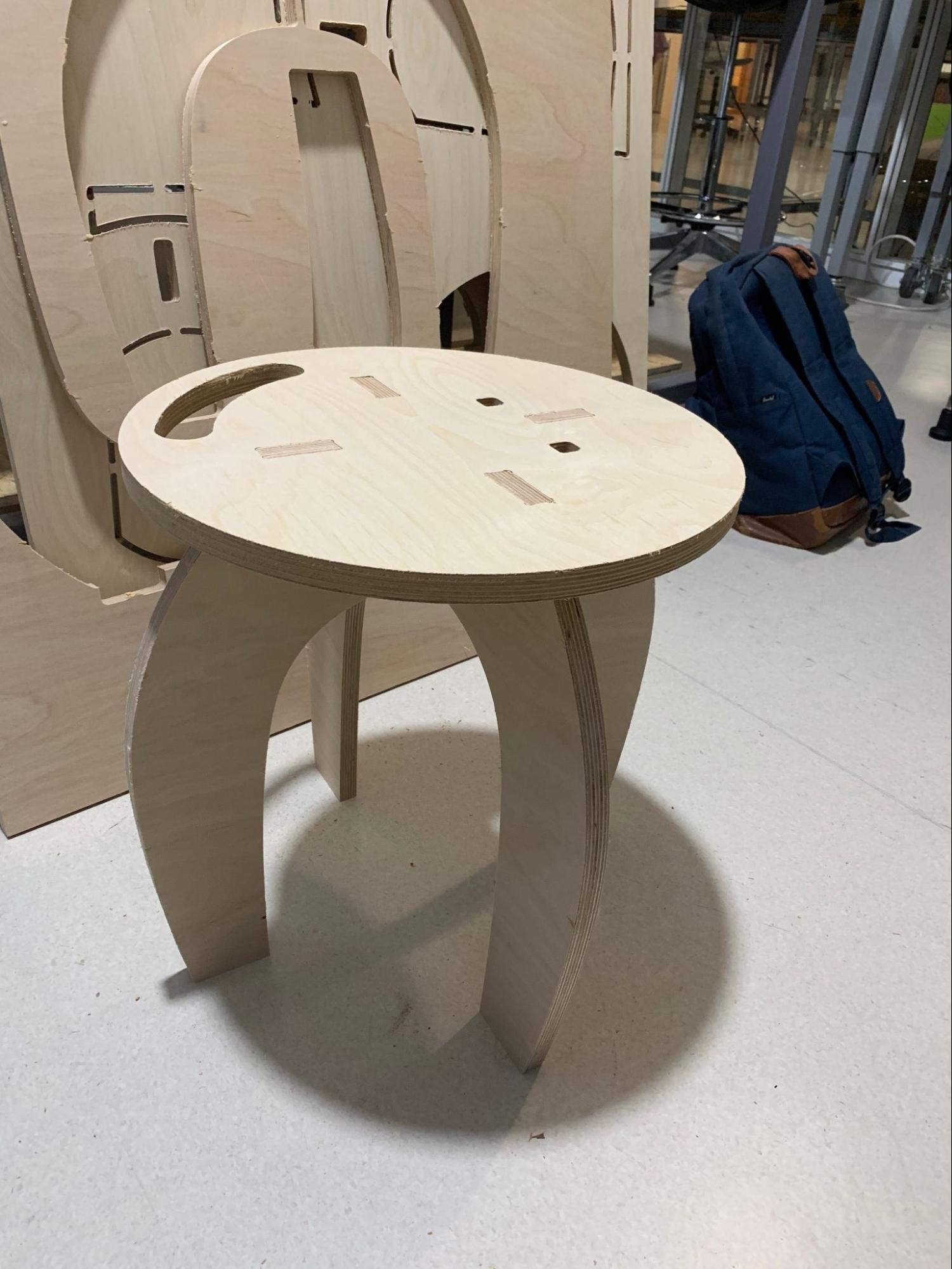 Fertig's self-designed wooden stool