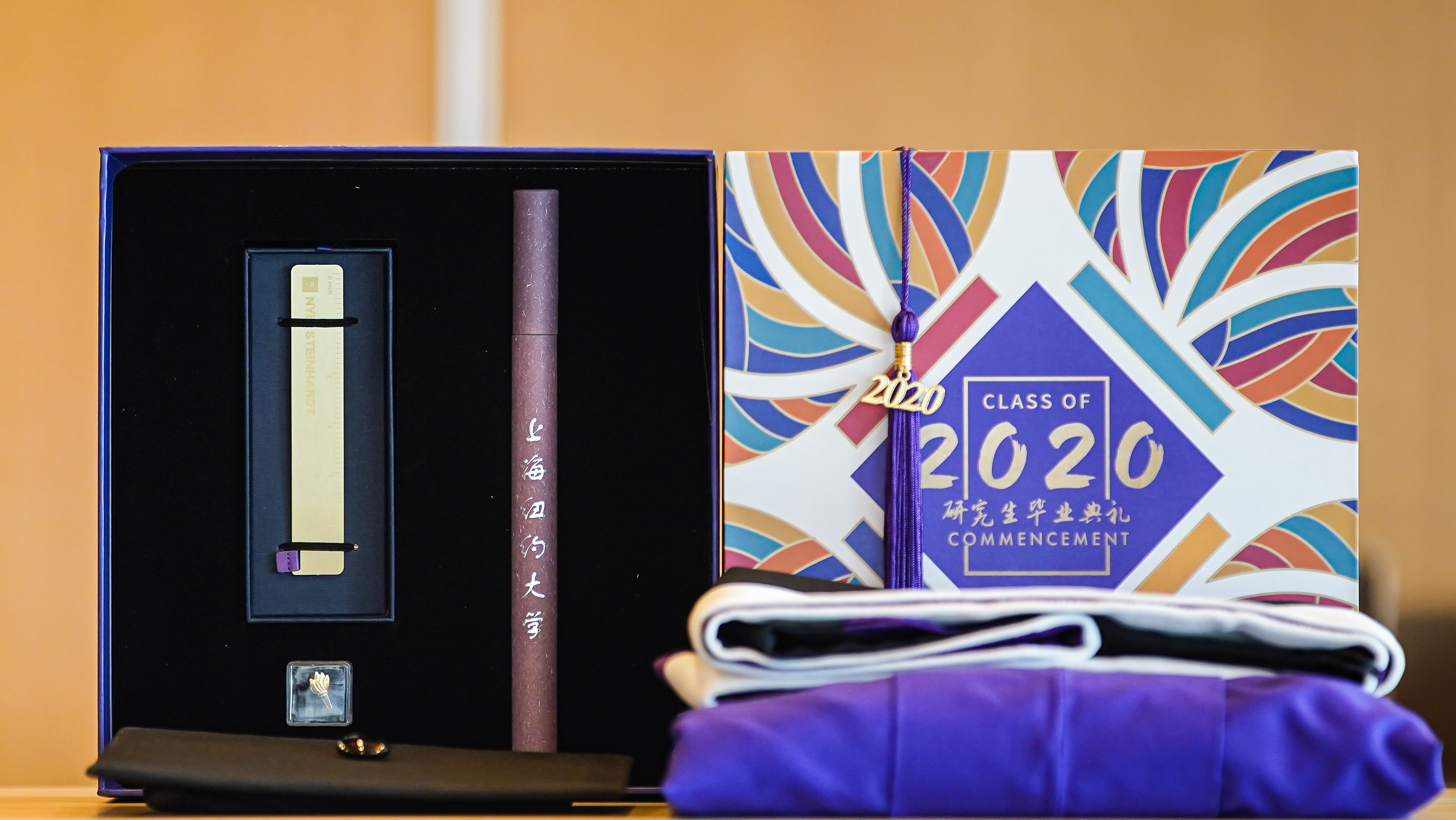 Class of 2020 Commencement commemorative box open to reveal contents