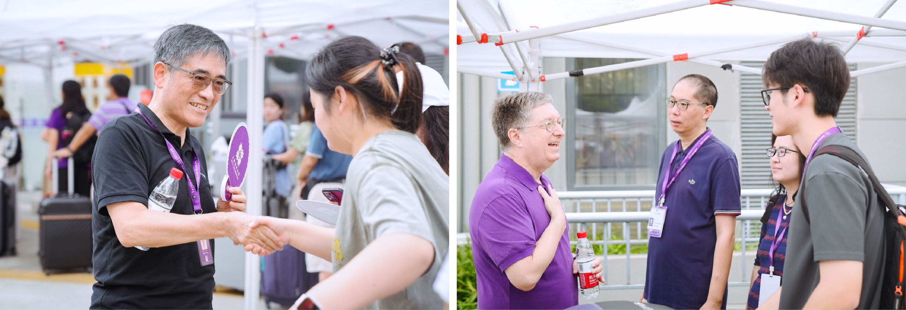 NYU Shanghai Chancellor Tong Shijun (left) and Vice Chancellor Jeffrey Lehman were on hand to greet the new students and help them move into the dorm