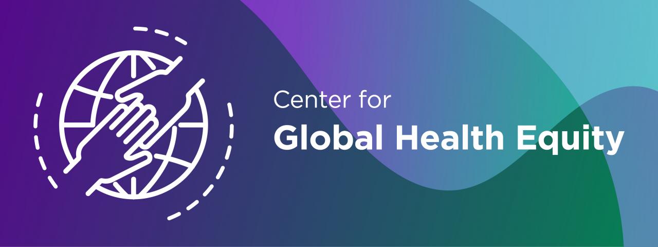 center for global health equity logo on a blue and purple background