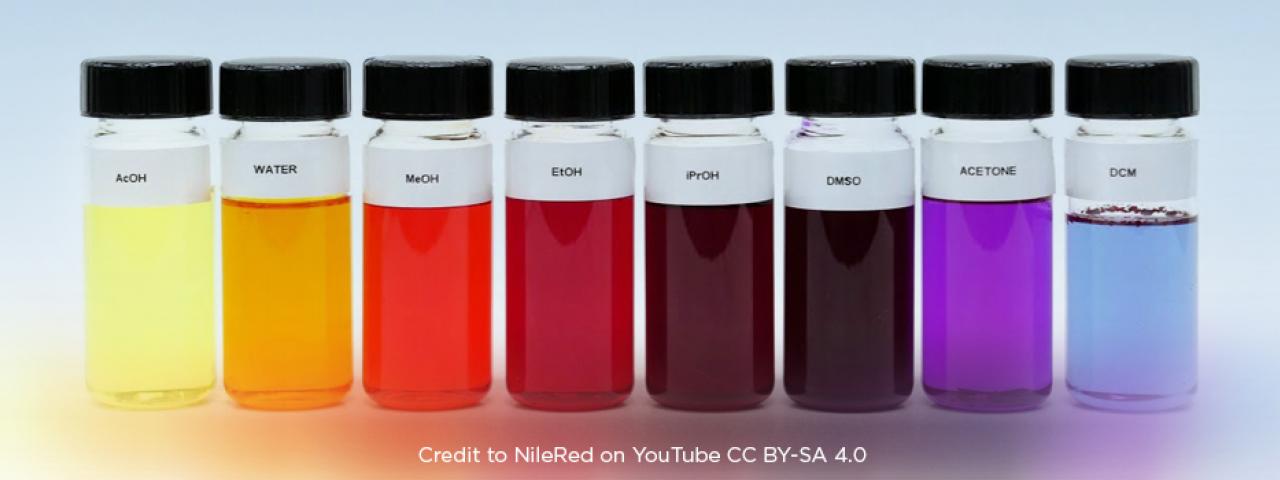 predict the color of a dye molecule in a liquid environment