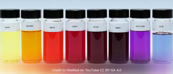 predict the color of a dye molecule in a liquid environment