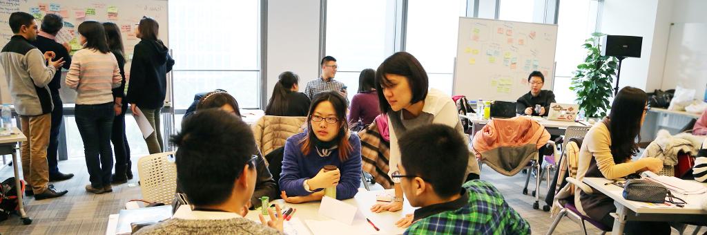 The first-ever DBS Digital Express Challenge at NYU Shanghai provides participants with Design Thinking and Lean Startup methodology training. January 24, 2015. (Photo by Sunyi Wang)