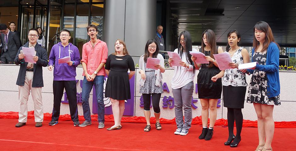 The Official NYU Shanghai Plaque Unveiling Ceremony, October 29, 2014. (Photo by Charlotte San Juan)