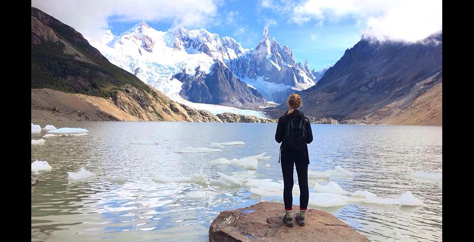 This photo was taken during a hiking trip in Patagonia in Argentina. My friends and I hiked all morning to see the glacier that&#039;s in the background of the photo, and the clouds cleared right when we arrived. It was a spectacular experience! - Elizabeth Leclaire (Buenos Aires)