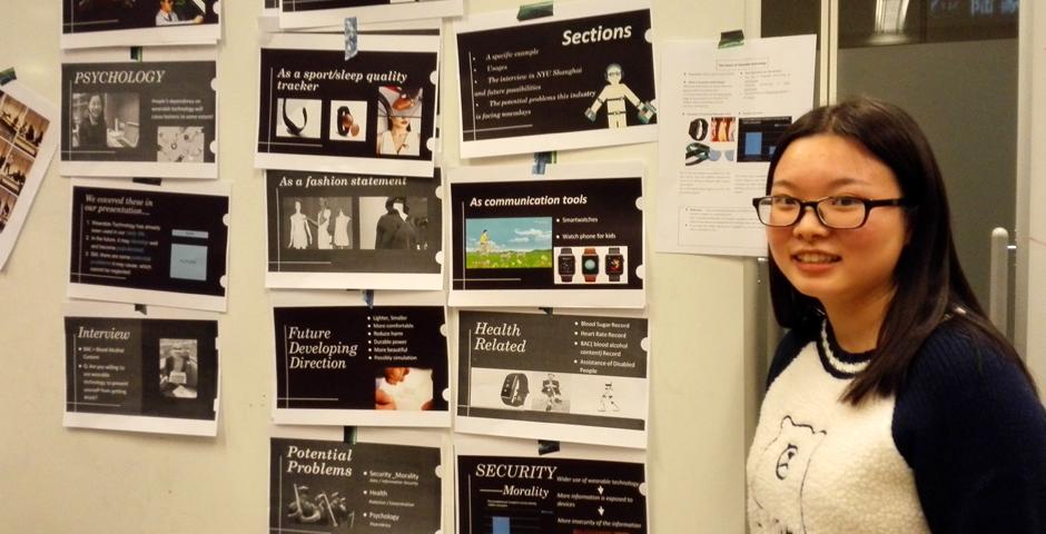 The English for Academic Purposes End-of-Semester show featured videos, posters and sample business pitches by students. (Photos by: NYU Shanghai)
