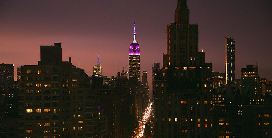 On the eve of the ceremony, the Empire State Building was lit violet to honor NYU&#039;s graduating class. (Photo by: Brooke Slezak)