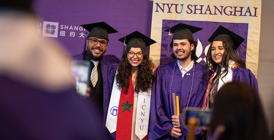 (left to right) Gabriel Calderaro de Costa '23, Nour El Mansari '23, Guilherme Machado '23, Zineb Dardaffa '23   ©Myaskovsky: Courtesy of NYU Photo Bureau