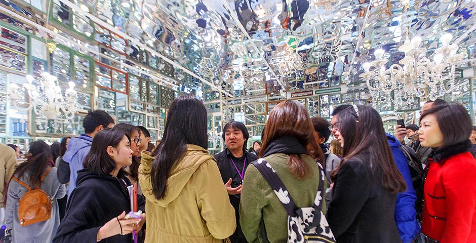 Chinese artist Song Dong&#039;s solo exhibition opening on March 11 at the NYU Shanghai Art Gallery featured a gridded installation of frames and mirrors, creating an intimate yet elliptical composite portrait.  (Photo by: NYU Shanghai)