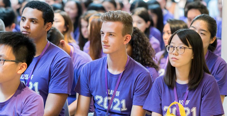 This weekend, NYU Shanghai opened its doors to 345 new students hailing from 47 countries. Gathered on campus for Saturday&#039;s Convocation, the Class of 2021 was welcomed by the NYU Shanghai community with words of encouragement to kickstart their exciting journey. (Photo by: NYU Shanghai)