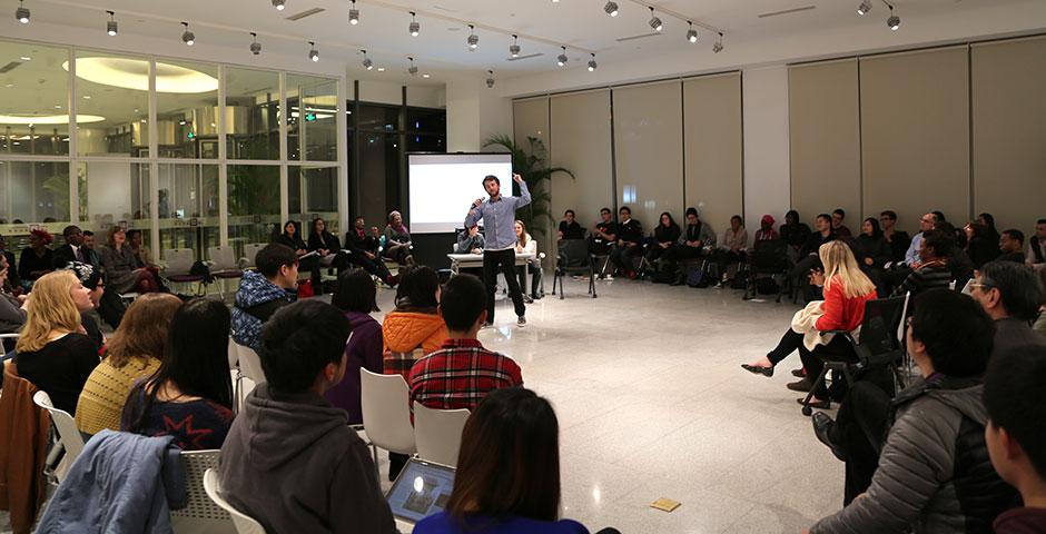 2015年三月五日，一个关于种族主义的论坛吸引了上海纽约大学师生的积极参与。(摄影：王孙怡)