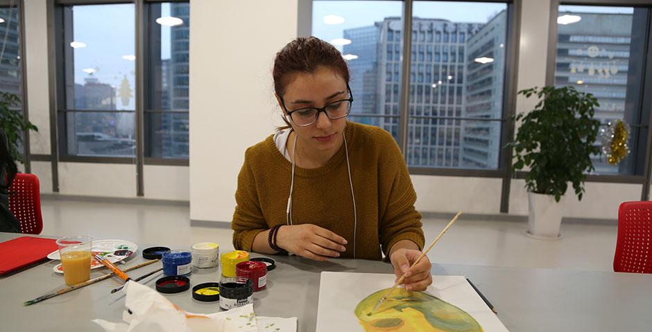 Students participate in NYU Shanghai's first-ever Festival of the Arts, which featured a creative open studio, masterclasses that taught dance, theater, and singing, and talks with local artists. March 6-8, 2015. (Photo by Annie Seaman)