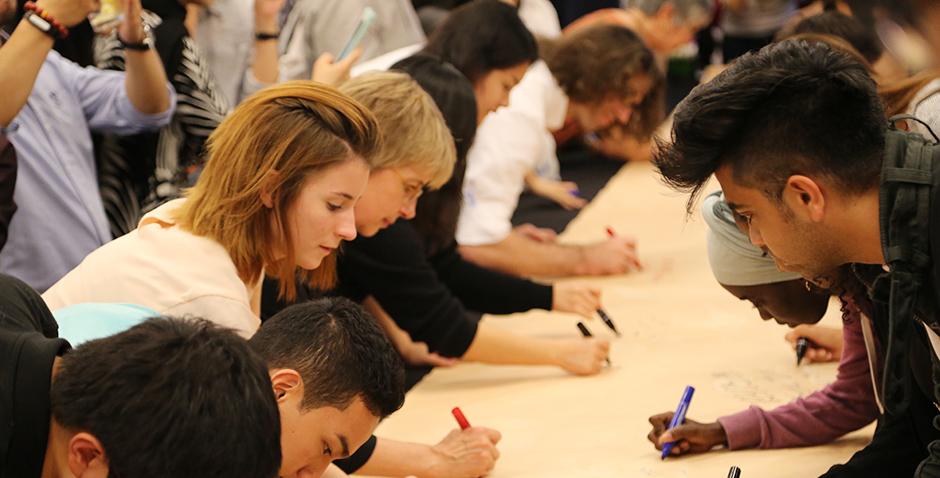 "Ode to Dancing Ink" of Qin Feng at NYU Shanghai Art Gallery Opening on October 25, 2015.  (Photo by: Wenqian Hu)