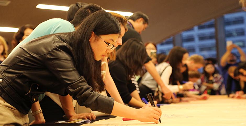 "Ode to Dancing Ink" of Qin Feng at NYU Shanghai Art Gallery Opening on October 25, 2015.  (Photo by: Wenqian Hu)