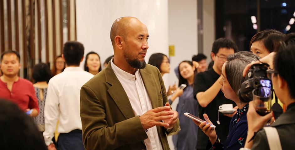 "Ode to Dancing Ink" of Qin Feng at NYU Shanghai Art Gallery Opening on October 25, 2015.  (Photo by: Wenqian Hu)