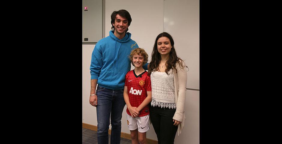 As part of Ally Week 2015, young soccer fan and player Mac Millar speaks at NYU Shanghai on promoting peace through his favorite sport. April 13, 2015. (Photo by Annie Seaman)