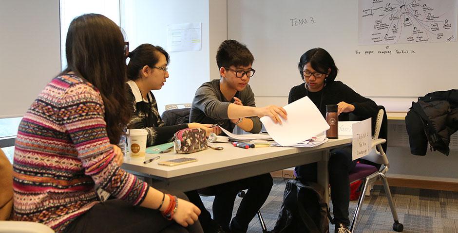 The first-ever DBS Digital Express Challenge at NYU Shanghai provides participants with Design Thinking and Lean Startup methodology training. January 22, 2015. (Photo by Tina Xu)